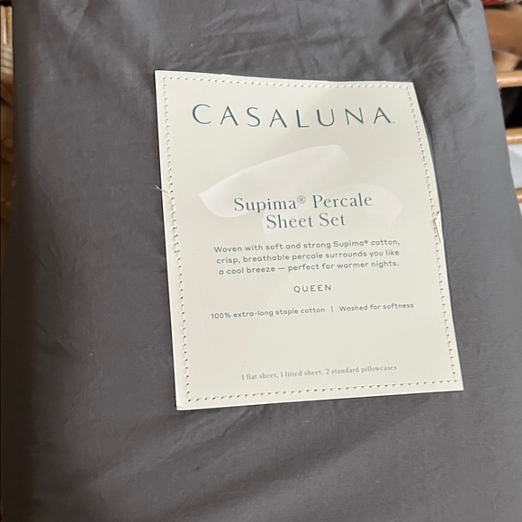 Casaluna Queen Dark Gray Supima Percale Sheet Set - Picture 1 of 8